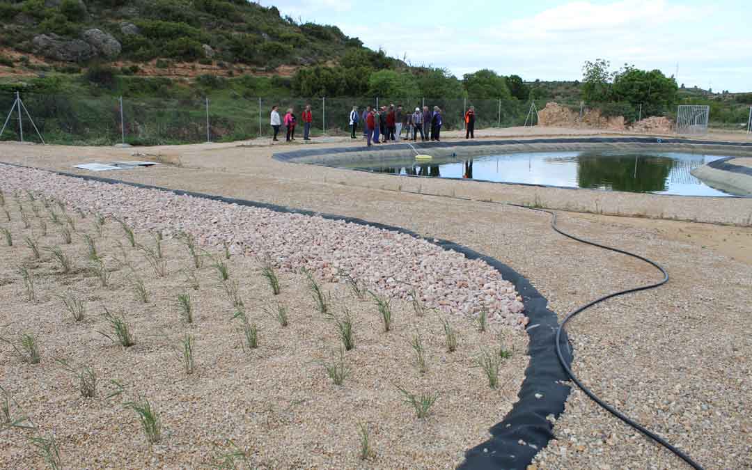 Balsa de las plantas y balsa de agua donde acaban de eliminarse las bacterias por insolación en la depuradora de Torrecilla