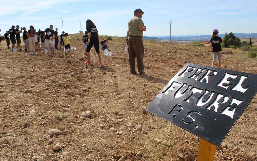 Placa descubierta en la zona de San Macario donde se plantaron árboles por el futuro de la comarca. / B. Severino