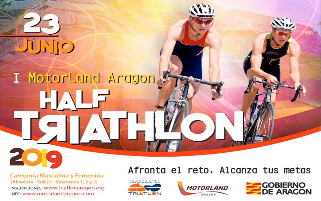 Cartel oficial del primer Half Triathlon en MotorLand Aragón
