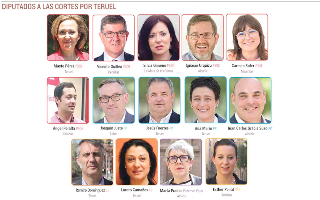 Fotografías de los 14 diputados que representarán a Teruel en las Cortes. Foto: La Comarca
