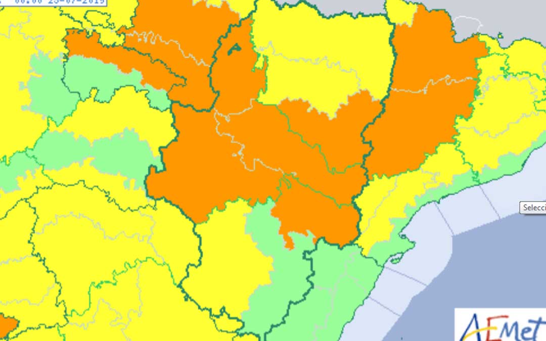 En naranja, las altas temperaturas registradas en el territorio bajoaragonés