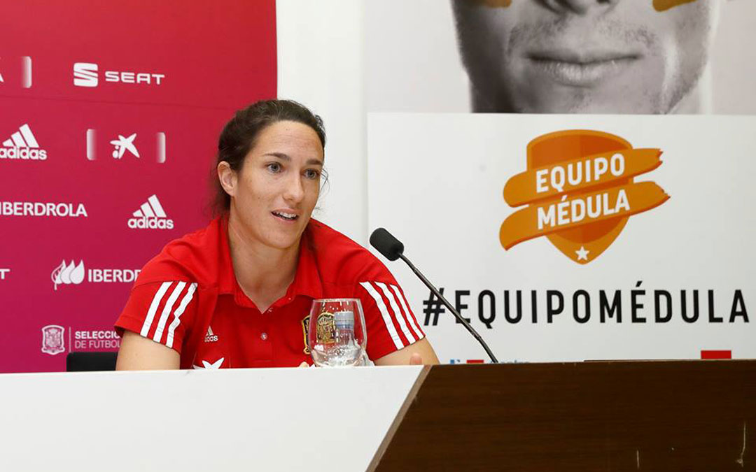 Silvia Meseguer en una rueda de prensa con la Selección en noviembre de 2018. / Facebook Selección Española Femenina de Fútbol (@sefutbolfem)
