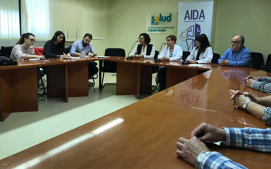 Rueda de prensa celebrada este lunes en el Hospital Clínico Universitario Lozano Blesa de Zaragoza con motivo del Día Mundial del Ictus./ Facebool AIDA