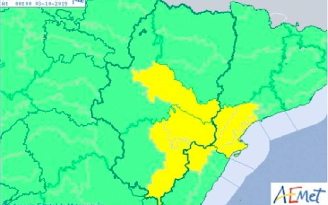 Aviso amarillo por vientos en Gúdar y Maestrazgo, Bajo Aragón y Ribera del Ebro.