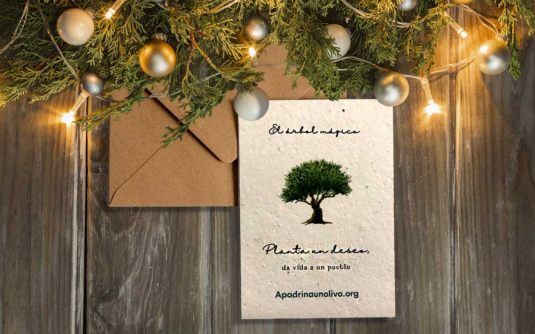 Tarjeta de la campaña de Navidad 'El árbol mágico' de Apadrinaunolivo
