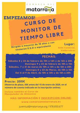 Cartel anunciador del curso de monitor de tiempo libre de la Comarca del Matarraña.