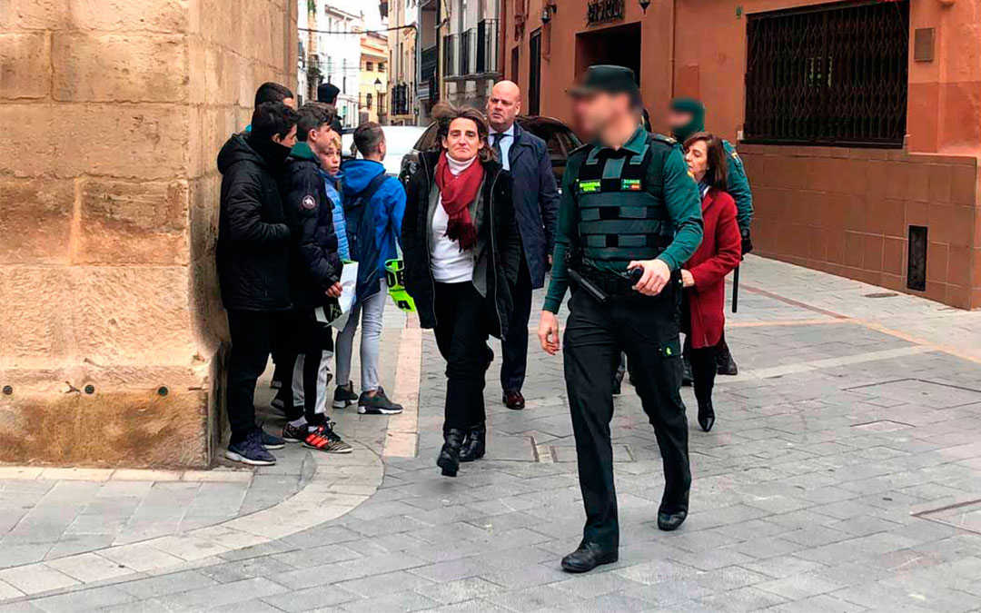 Llegada de la Ministra Teresa Ribera en enero de 2019 a Andorra entre medidas de seguridad. / L. Castel