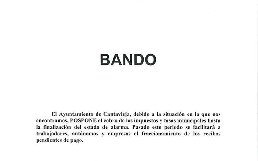 Bando emitido por el Ayuntamiento de Cantavieja sobre los impuestos.
