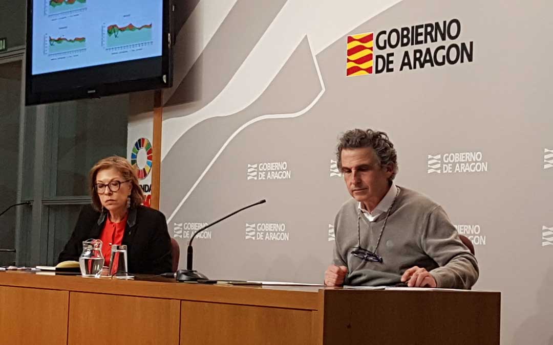 La consejera Ventura y el director general Falo, este jueves, en rueda de prensa / DGA