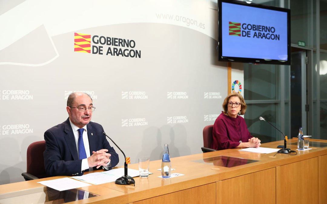 Rueda de prensa de Lambán y Ventura tras la videoconferencia con Pedro Sánchez.