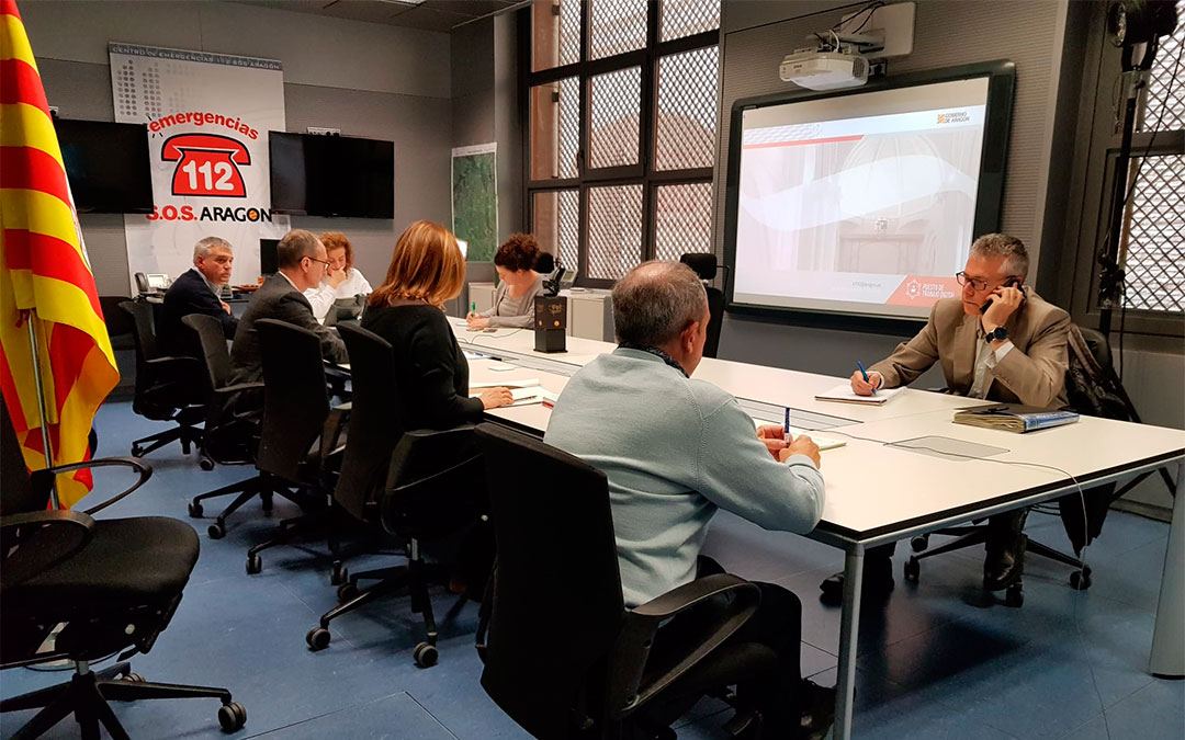 Reunión por videoconferencia este lunes de los miembros del CECOP (Centro de Cooperación Operativa)./ DGA