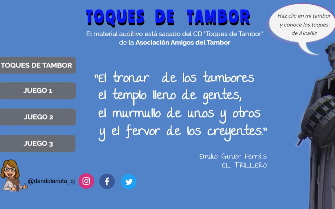 Página de inicio del portal abierto por el CEIP Juan Lorenzo Palmireno para interactuar con los toques de tambor.