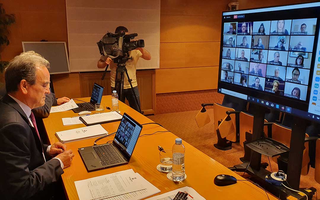 El presidente de la DPZ durante el pleno telemático.