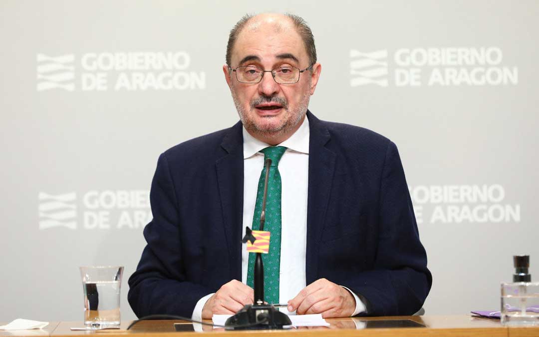 El presidente de Aragón, Javier Lambán, en rueda de prensa / DGA