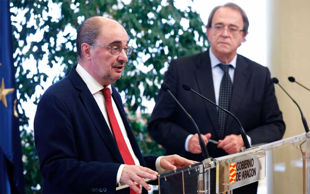 El Presidente de Aragón, Javier Lambán, comparece en rueda de prensa para dar cuenta de algunos acuerdos adoptados en el Consejo de Gobierno y asuntos de interés general de la Comunidad./ DGA-Luis Correas