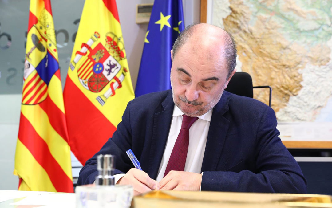 Javier Lambán, en un momento de la conferencia de presidentes sobre el coronavirus. / DGA