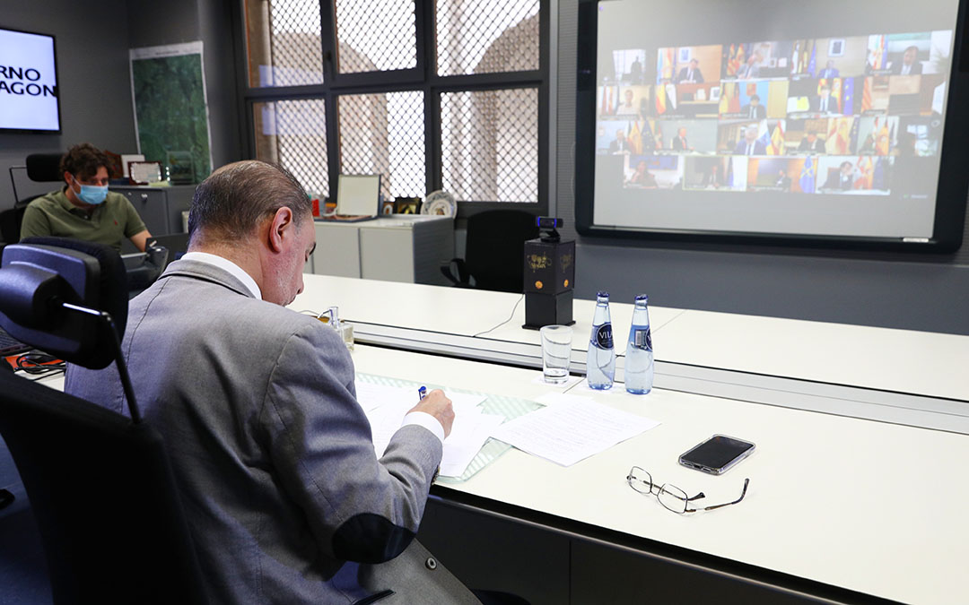 Lambán en la videoconferencia de presidentes de este 7 de junio de 2020