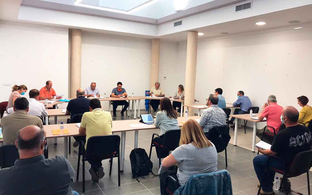 Consejeros de la Comarca del Bajo Aragón-Caspe reunidos con la debida distancia de seguridad.