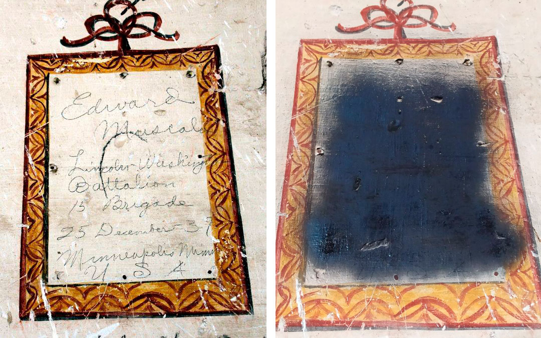 El antes y el después de la inscripción, ubicada en la ermita de San Gregorio de Aguaviva./ Facebook Ayto. Aguaviva