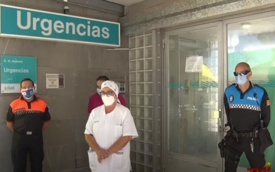 Comparencia pública este martes de Ana García, enfermera del Centro de Salud; y de Antonio Amador, alcalde de Andorra junto a Policía Local, Guardia Civil y Protección Civil / Youtube Tvla