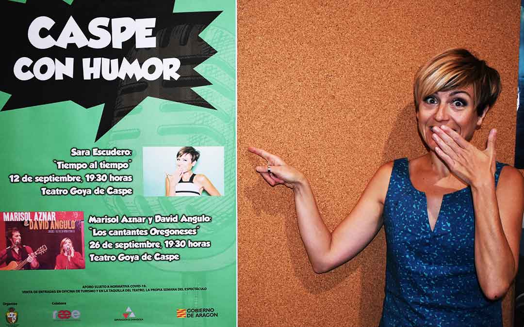La actriz y cómica Sara Escudero en el Teatro Goya de Caspe, antes de salir al escenario.
