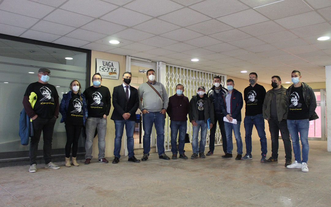 Rueda de prensa en octubre de los Amigos de Iranzo y representantes de UAGA en la sede de la organización agraria en Alcañiz. / B. Severino