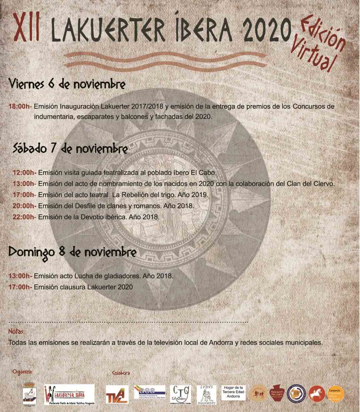 Programación de la Edición Virtual Lakuerter Íbera 2020./Facebook Ayuntamiento Andorra