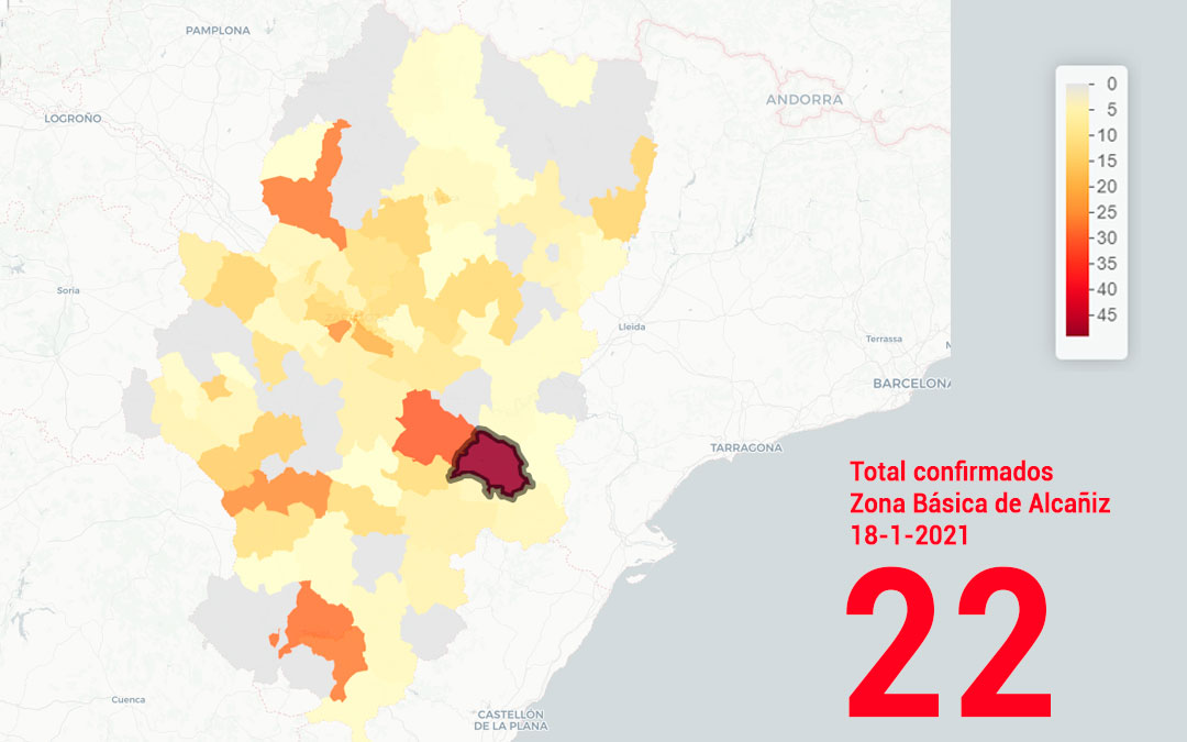 La zona básica de salud de Alcañiz registró este lunes 18 de enero 22 nuevos contagios./ Datacovid