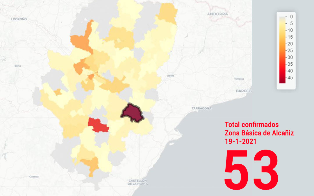La zona básica de salud de Alcañiz registró este martes 19 de enero 53 nuevos contagios./ Datacovid