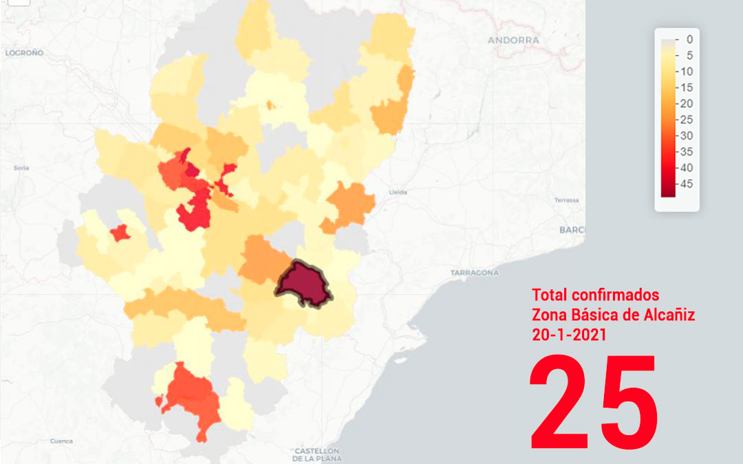 La zona básica de salud de Alcañiz registró este miércoles 20 de enero 25 nuevos contagios./ Datacovid
