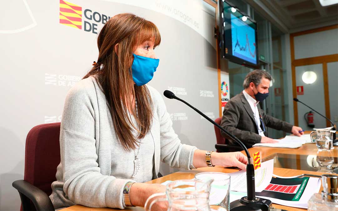 La Consejera de Sanidad, Sira Repollés, en la rueda de prensa celebrada este viernes./ Gobierno de Aragón