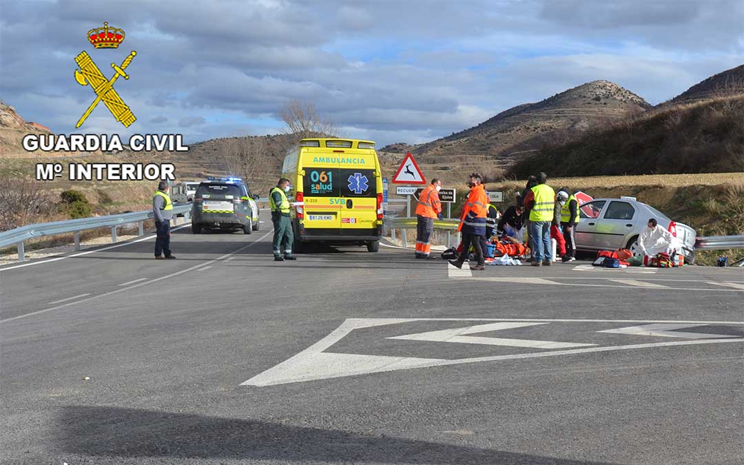 Accidente en la carretera del término municipal de Ejulve el pasado 31 de enero de 2020./ Guardia Civil de Teruel