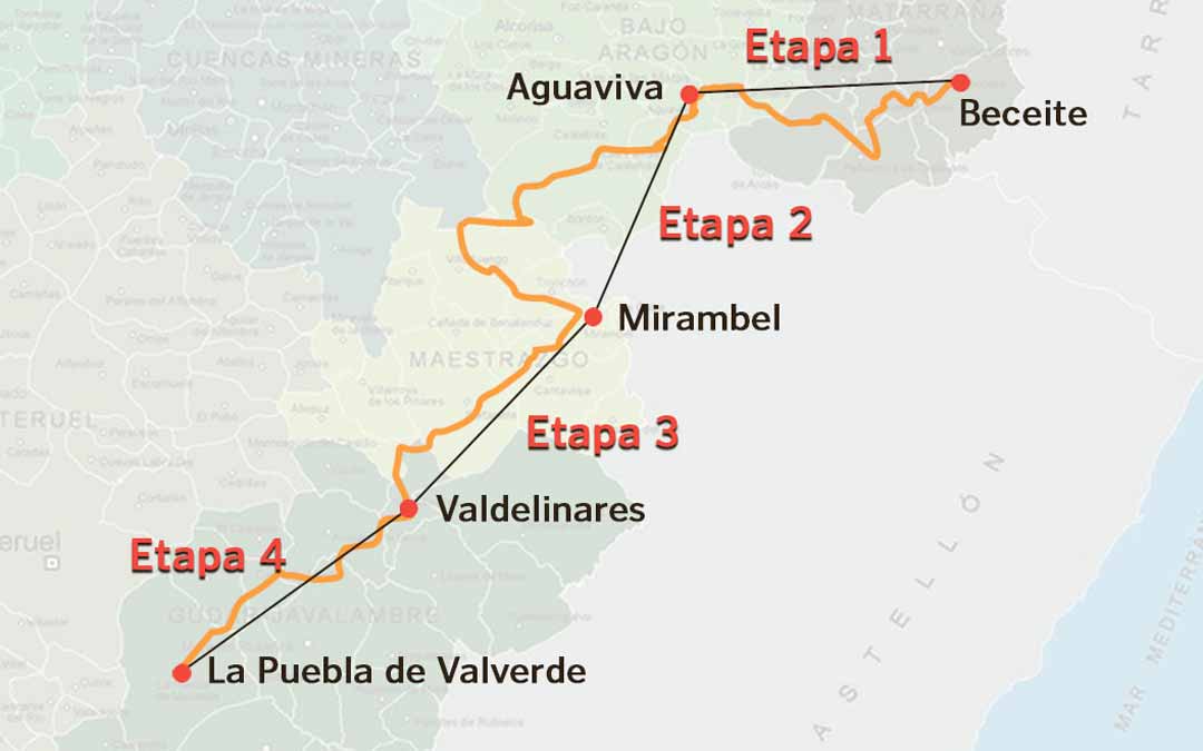 Mapa aproximado de la ruta que los participantes llevarán a cabo a través del GR-8.