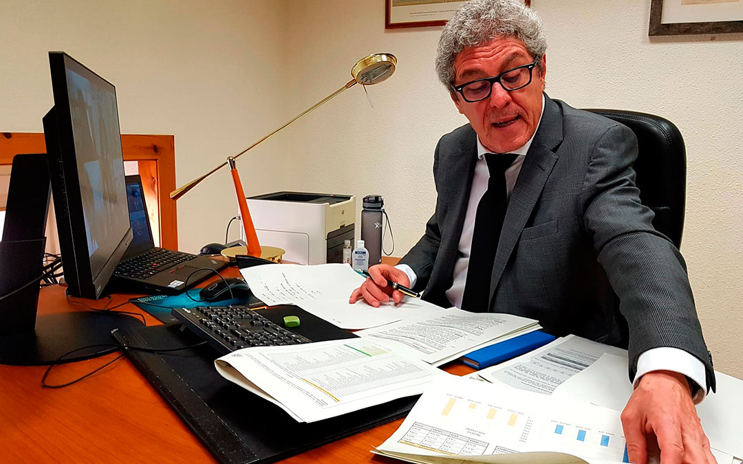 El director general de Transportes Gregorio Briz, durante su reunión telemática con el Mitma y representantes de Renfe./ DGA