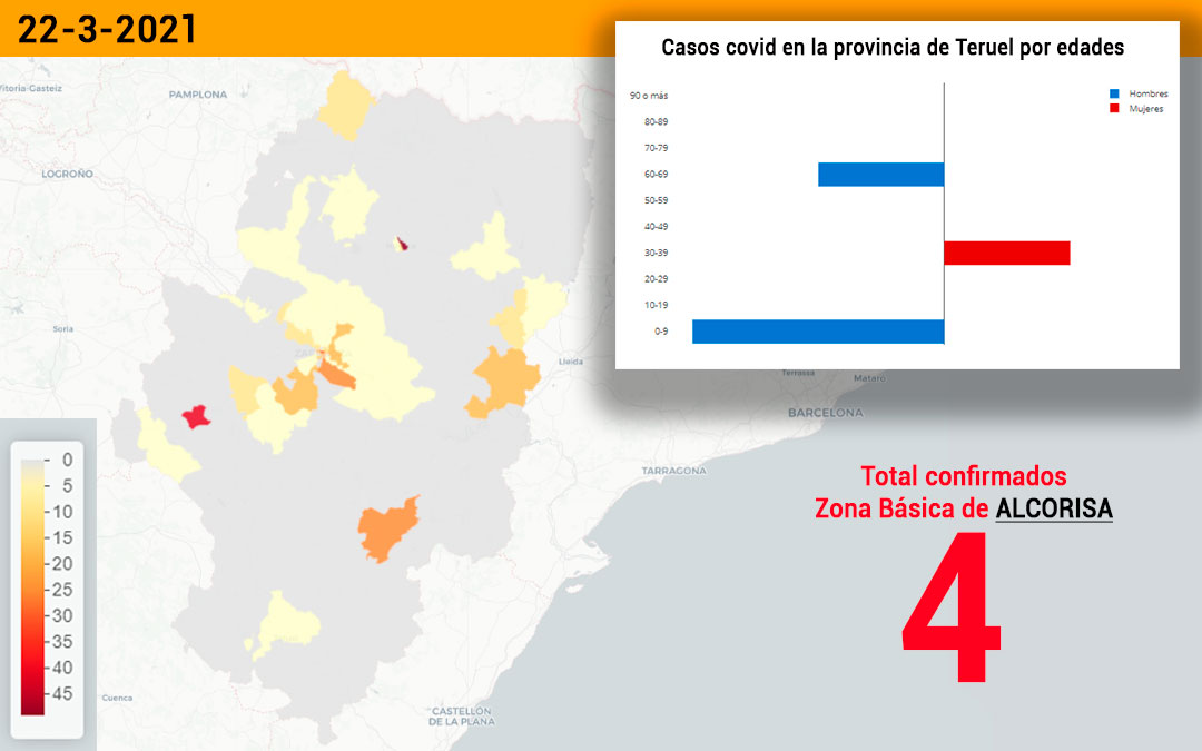 La zona básica de salud de Alcorisa registró este lunes 22 de marzo 4 nuevos contagios./ Datacovid