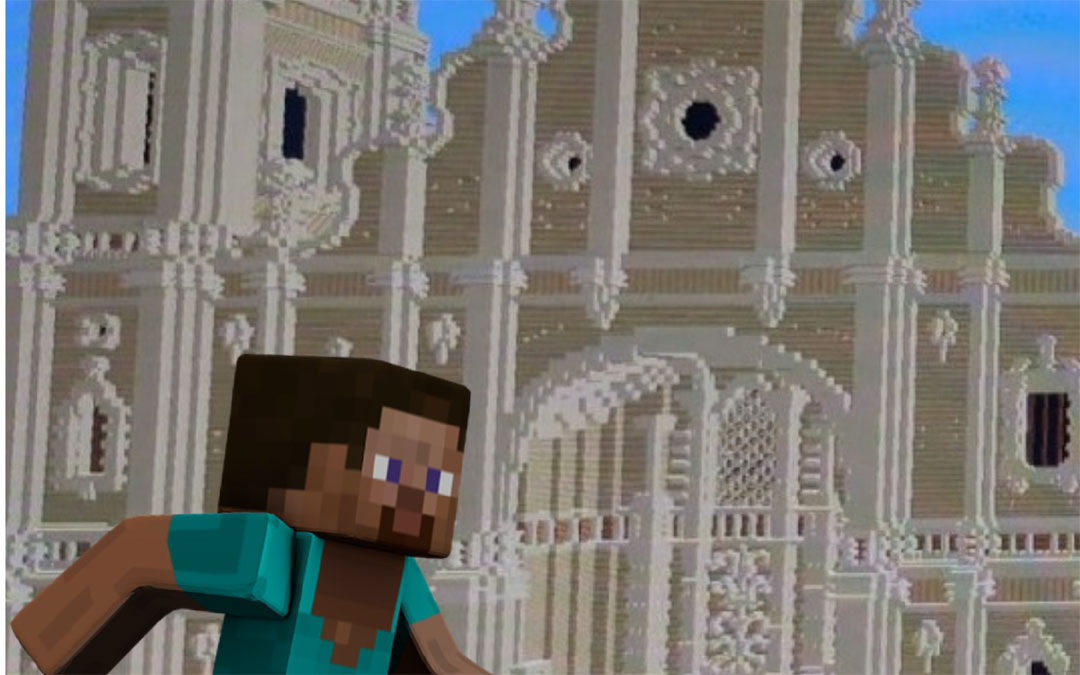 Recreación de la excolegiata Santa María de Alcañiz con Minecraft./ Comarca del Bajo Aragón
