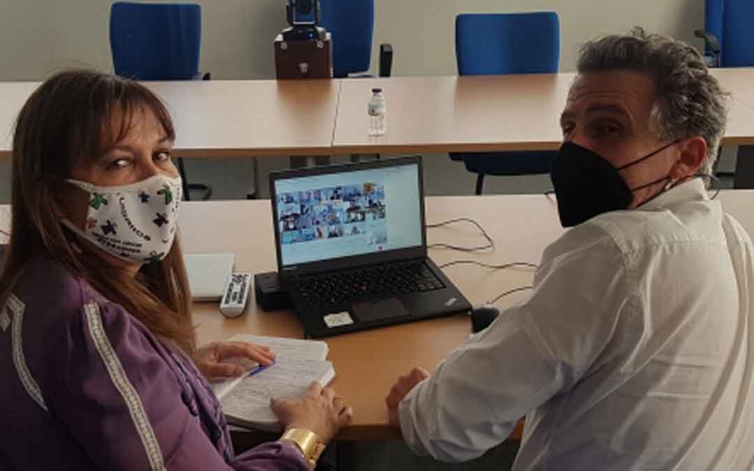 Repollés y Falo durante la videoconferencia. / ARAGÓN HOY