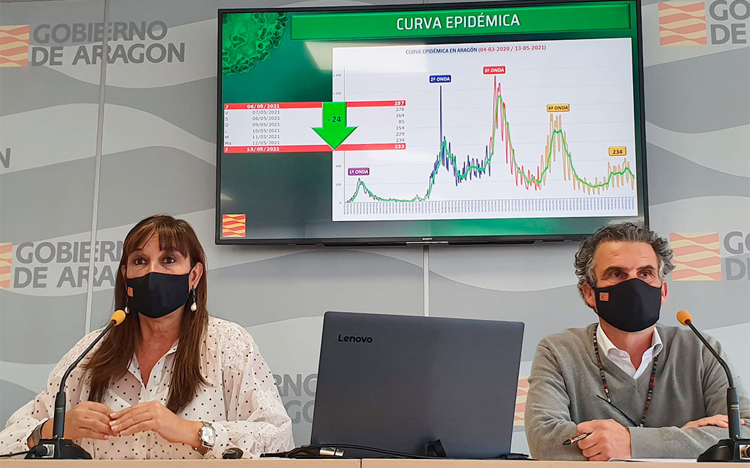 La consejera de Sanidad, Sira Repollés, junto al director general de Salud Pública, Francisco Javier Falo, en la rueda de prensa celebrada este viernes./ DGA