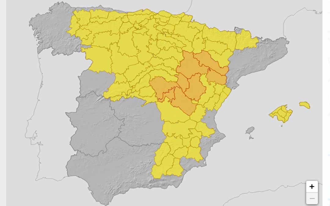Mapa de avisos para la jornada del martes./ AEMET