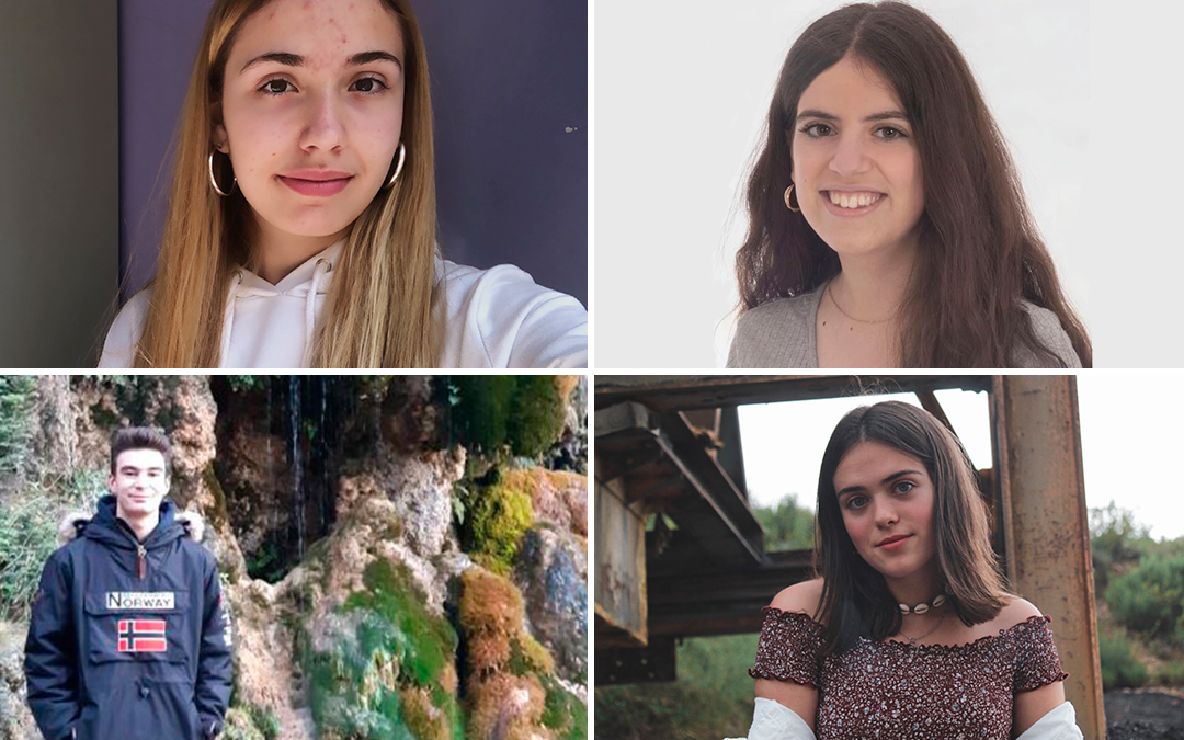 Carla Alegre (arriba izq.), Andrea Villanova (arriba dcha.), Wenceslao Tafalla (abajo izq.) y Elena Parra (abajo dcha.) los mejores estudiantes de la Evau 2021./L.C.
