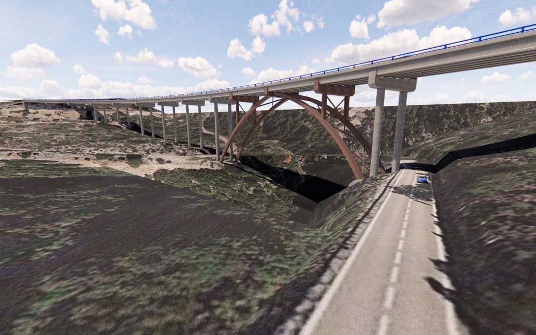 Recreación del viaducto, que tendrá una longitud de 432 metros y la altura superará en algunos puntos los 60 metros, tres veces más que el puente de la Bota / Mitma