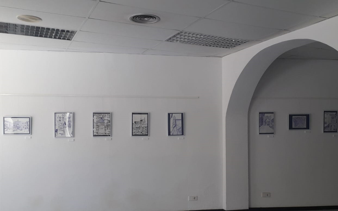 Detalle de la exposición de 'Rincones de Albalate a boli Bic' de Inmaculada Félez. / Ayto. Albalate