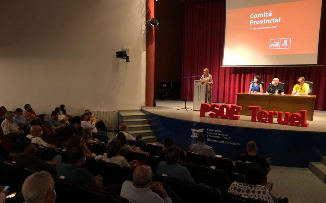 Mayte Pérez en el Comité Provincial del PSOE celebrado este viernes en la capital turolense./ PSOE Teruel