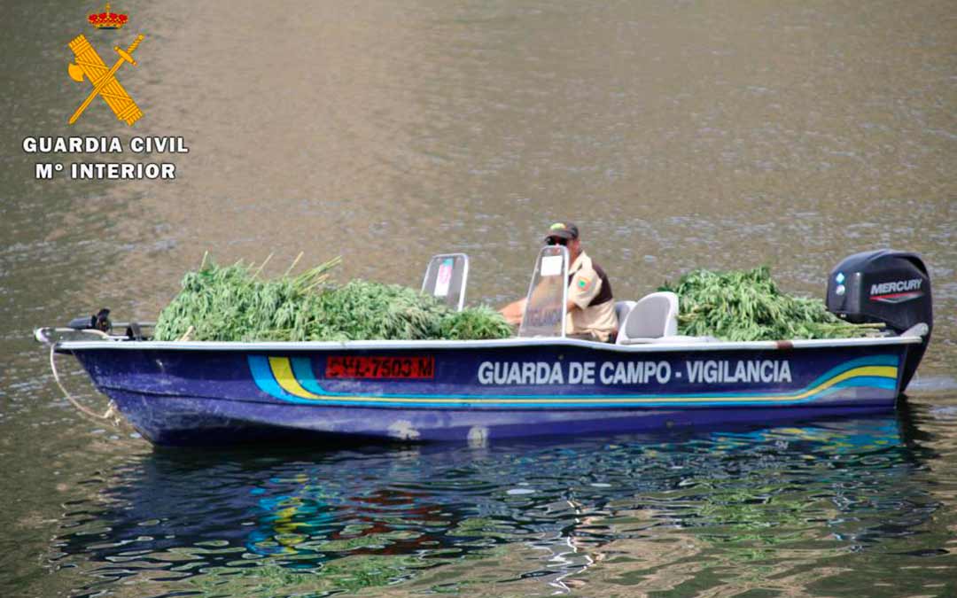 La Guardia Civil en el embalse de Fayón retirando las plantas desmanteladas / Guardia Civil