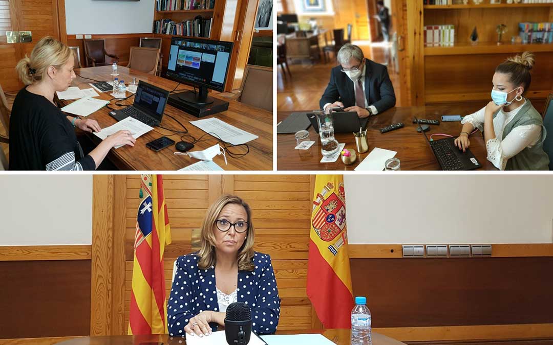 Las consejeras de Ciencia, Universidad y Sociedad del Conocimiento, Maru Díaz; de Presidencia, Mayte Pérez; y de Economía, Planificación y Empleo, Marta Gastón, han participado en la Conferencia Sectorial. / Gobierno de Aragón