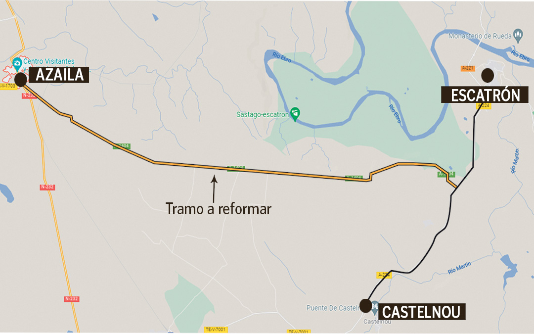 Las obras, para las que no se han dado fechas, reformarían la vía entre Azaila y el cruce con la A-224 entre Castelnou y Escatrón. / L.C.
