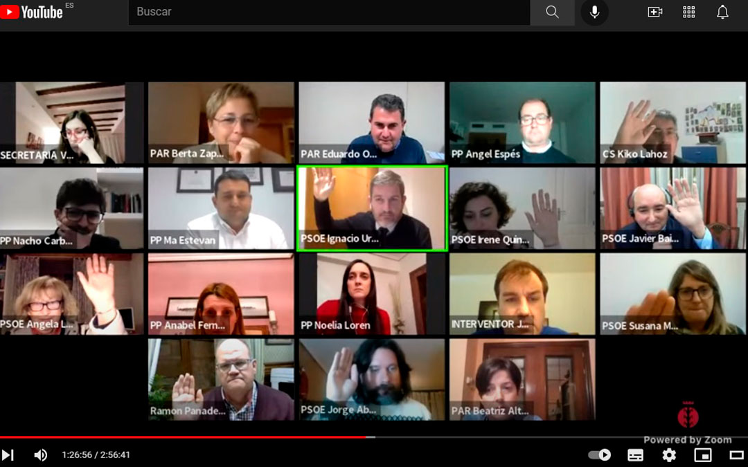 Votación de la nueva gestión mixta del agua de Alcañiz sin la edil de IU María Milián / Youtube Ayto. Alcañiz