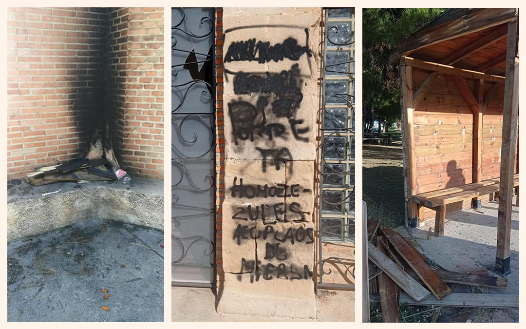 Mobiliario urbano dañado en la ermita de Santa Bárbara en Calanda./ Facebook del Ayuntamiento de Calanda