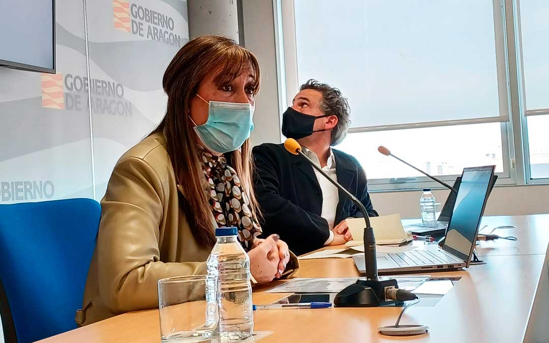 La consejera de Sanidad, Sira Repollés, y el director general de Salud Pública, Francisco Falo en rueda de prensa. / DGA