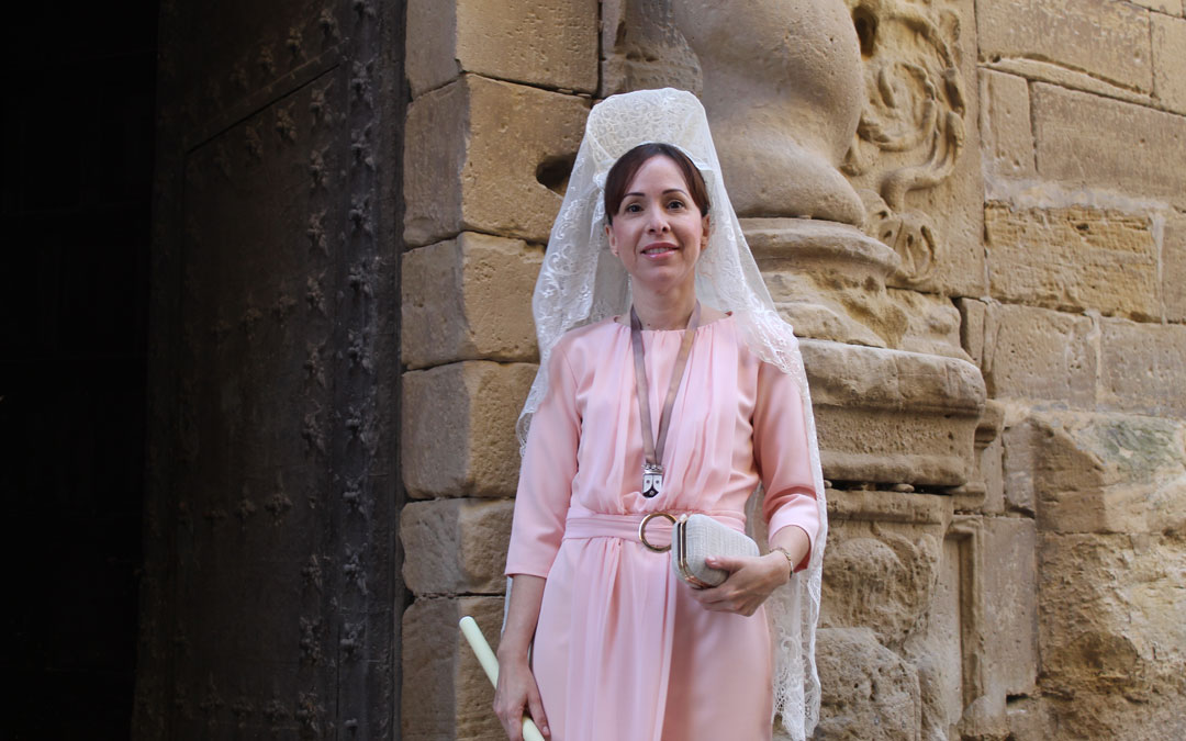 La presidenta de la Cofradía del Carmen, María Borruey, tras la procesión de Las Palometas. / B. Severino